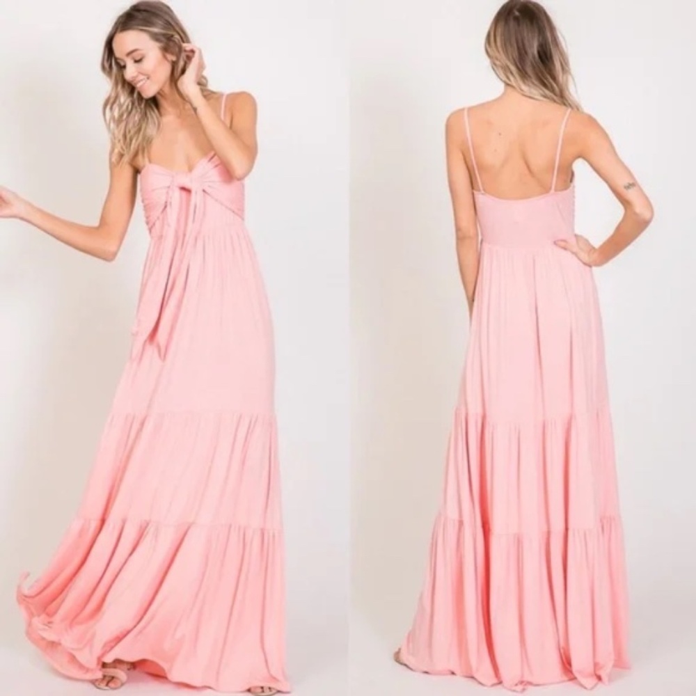 Boho Front Tie Ruffle Tiered Cami Maxi Dress - Picture 5 of 9